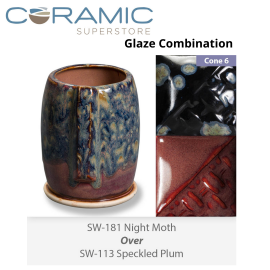 Night Moth SW-181 over Speckled Plum SW-113 Stoneware Combination Night Moth SW-181 over Speckled Plum SW-113 Stoneware Combination